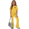 thumbnail image 7 of Amidoa Girls Summer 2 Piece Outfits Kids Print Short Sleeve and Pants Casual Clothing Sets Yellow Size 5T, 7 of 7