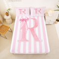thumbnail image 5 of Manfei Pink Line Geometric Pattern Bed Sheets,Personalized Monogrammed R Full Size Sheets,4-Piece,1 Flat Sheet,1 Fitted Sheet and 2 Pillowcases, 5 of 6