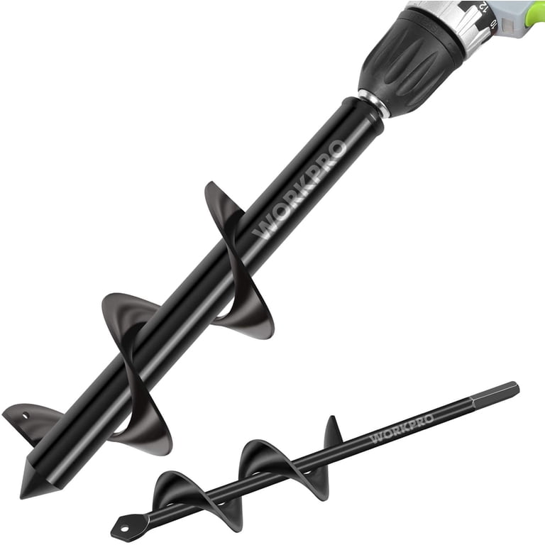 WORKPRO 2-Piece Garden Auger Drill Bit Set, 1.6" and 3" photo 1