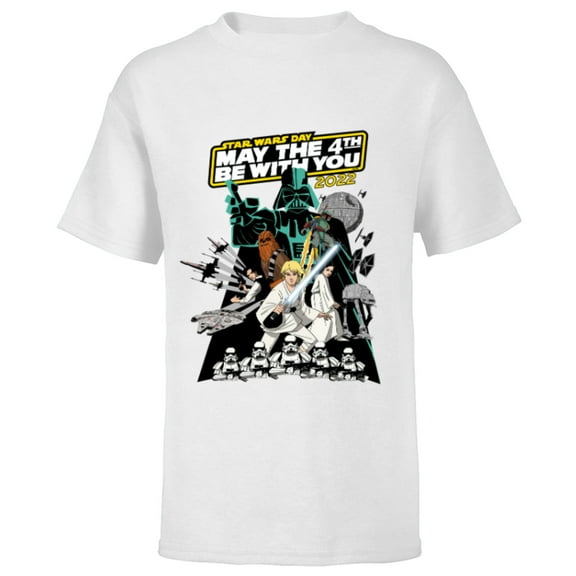 Star Wars Cartoon May the 4th Be With You 2022 - Short Sleeve T-Shirt for Kids - Customized-White