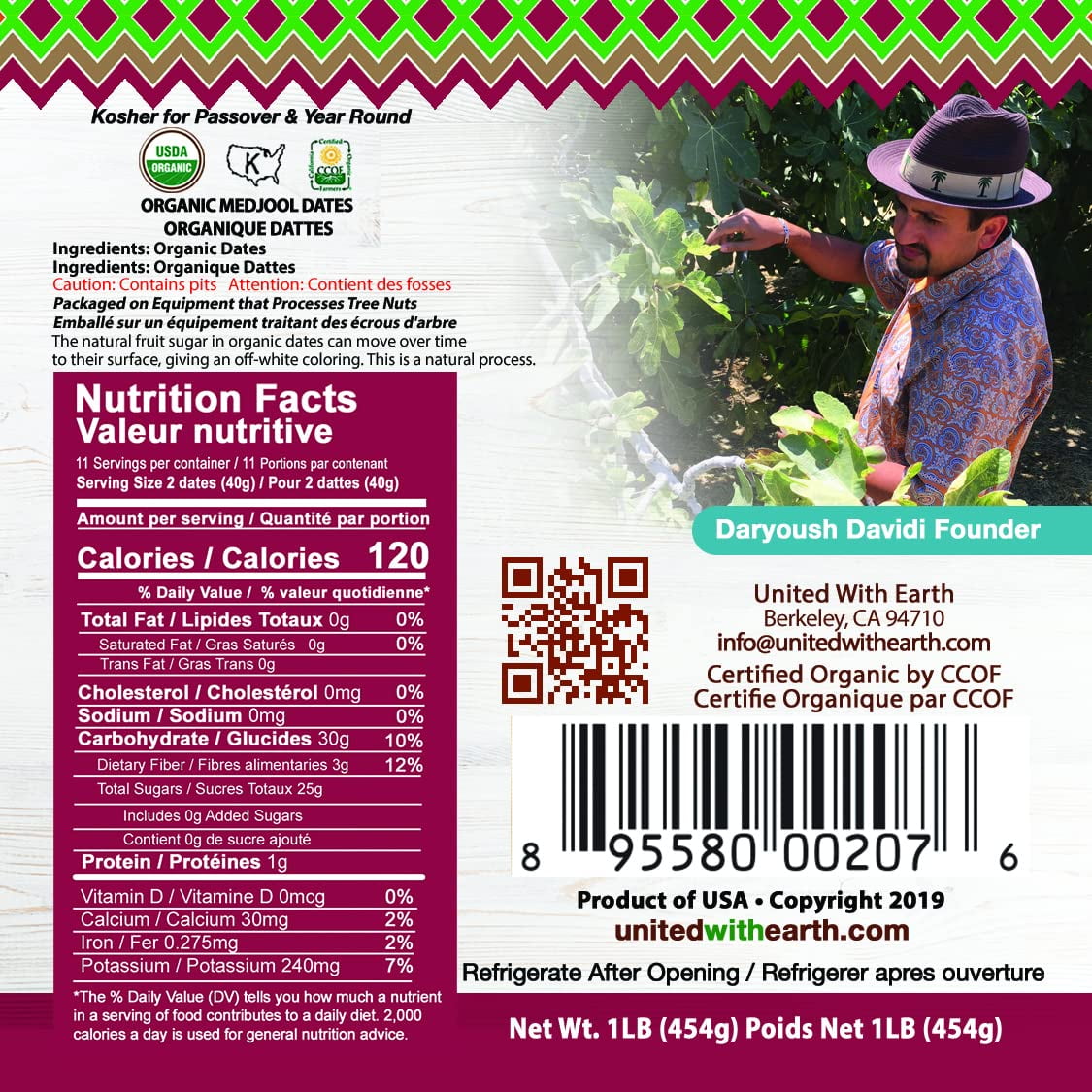 Pack of 24, United With Earth Eb Organic Medjool Dates, 1 lb