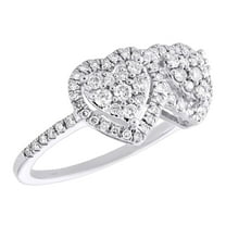 14K White Gold Round Diamond Women's Double Heart Halo Right Hand Ring 1/2 CT