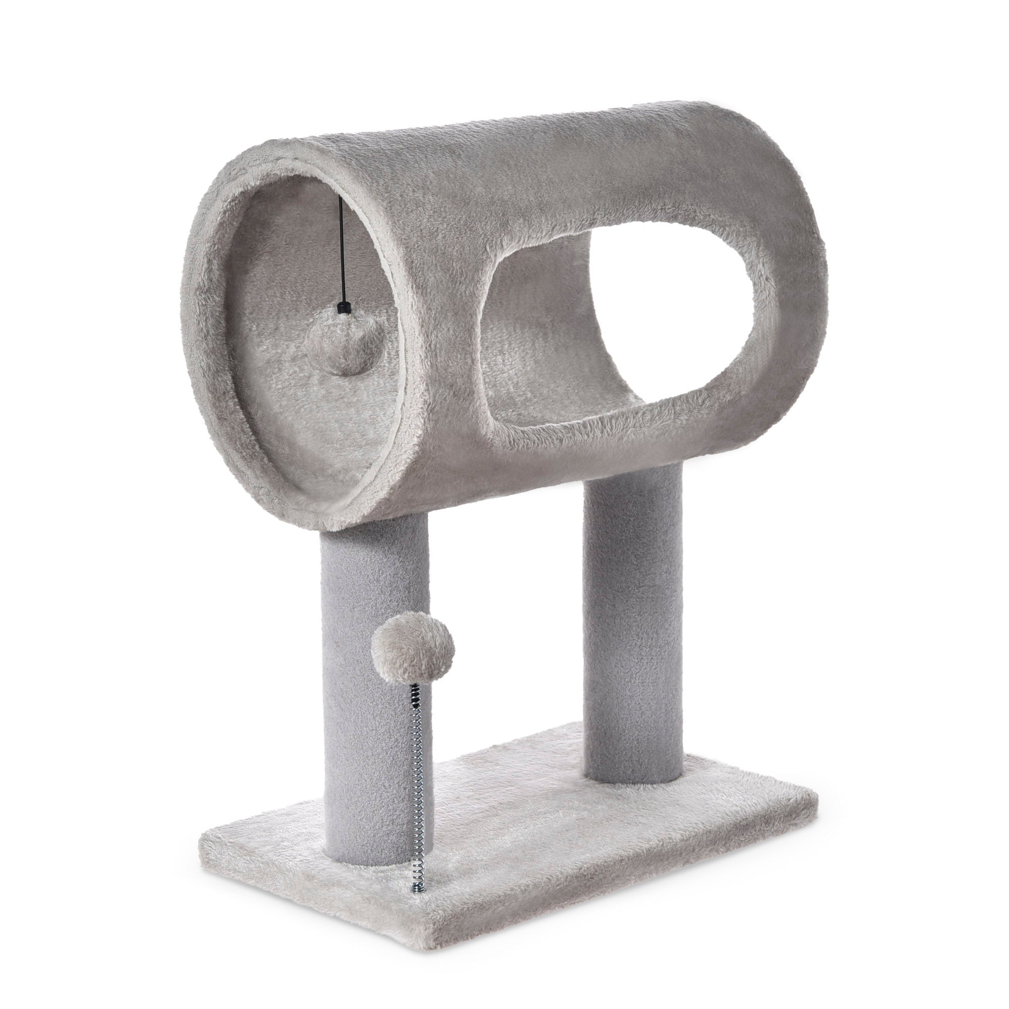Cat Craft Cat Scratching Post with Tunnel Bed & Hanging Ball, Carpet & Engineered Wood, Light Gray, Animal