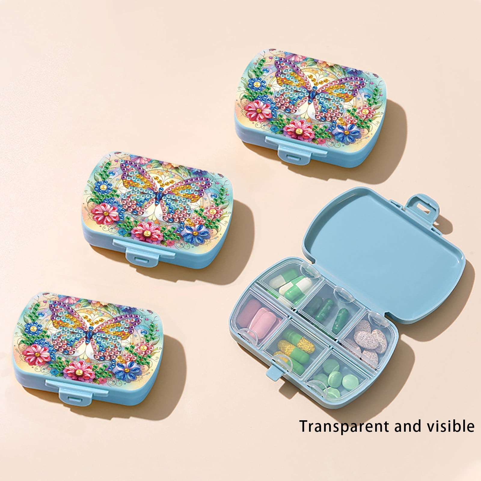FLOPESN Diamond Art Painting Mini Storage Box with 6-Grid,Creative Design Compact Portable Small Case for Purse Travel Daily- Colorful Butterfly