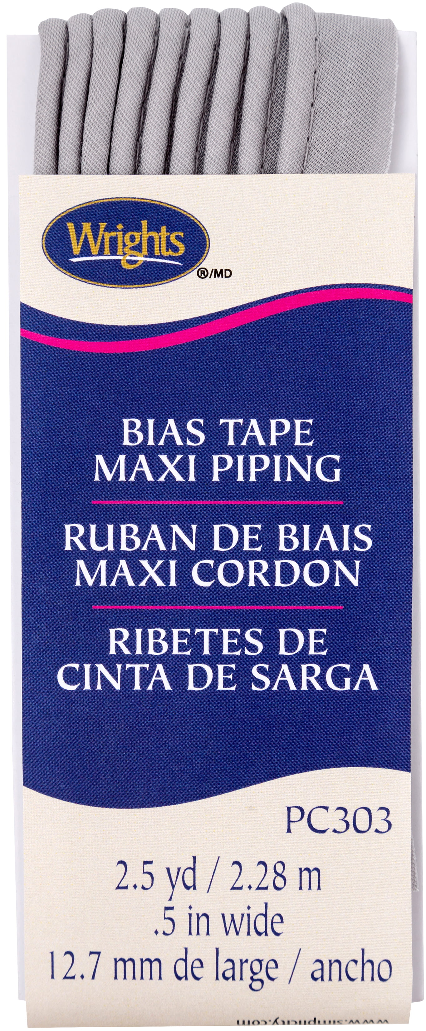 Wrights Medium Grey Bias Tape Maxi Piping 1/2 X2-1/2yd