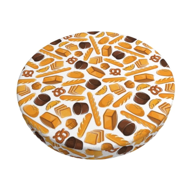 Disketp Coffee Bun Hot Dog Funda Redonda para Taburete, Funda de Cojín para Silla de Bar Suave y Elástica-13 inch