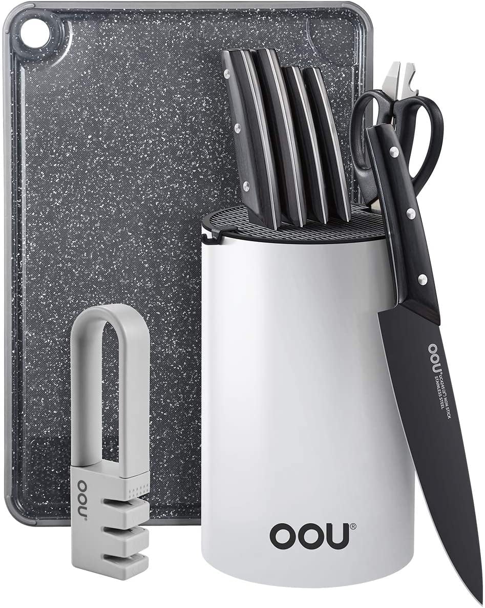 OOU 9 Pieces Knife Set, High Carbon Stainless Steel Kitchen Knives Set with  Pakkawood Handle, Ultra Sharp & BO Anti-rusting, Durable with Cutting Board  and Knife Sharpener 