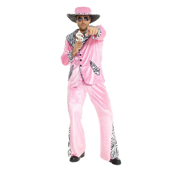 Morph Mens Pink 70's Fancy Dress Costume Hat 1970s Velvet Suit Guys Party Halloween Pink XL
