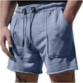 thumbnail image 2 of Men's Shorts Casual Solid Color Casual Drawstring Pockets Elastic Sports Shorts Casual Shorts for Men Light Blue 3XL, 2 of 7