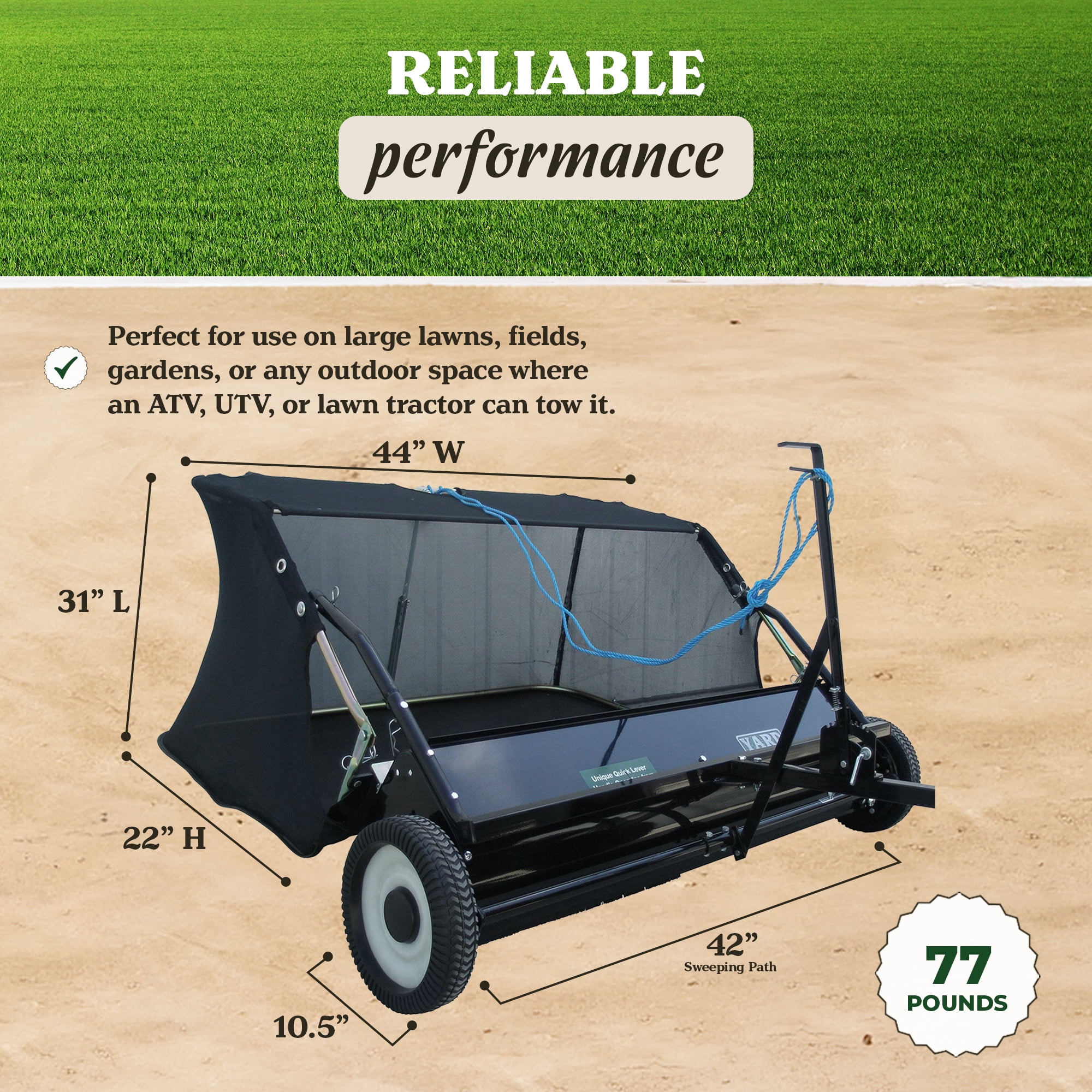 Yard Tuff 42 Inch Quick Assembly Tow Style Lawn Yard Debris Sweeper