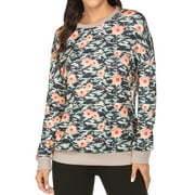 ZXZY Women Floral Printed Crew Neck Long Sleeves Casual Pullover Top