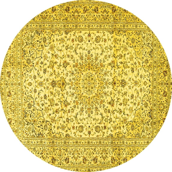 Ahgly Company Indoor Round Medallion Yellow Traditional Area Rugs, 5' Round