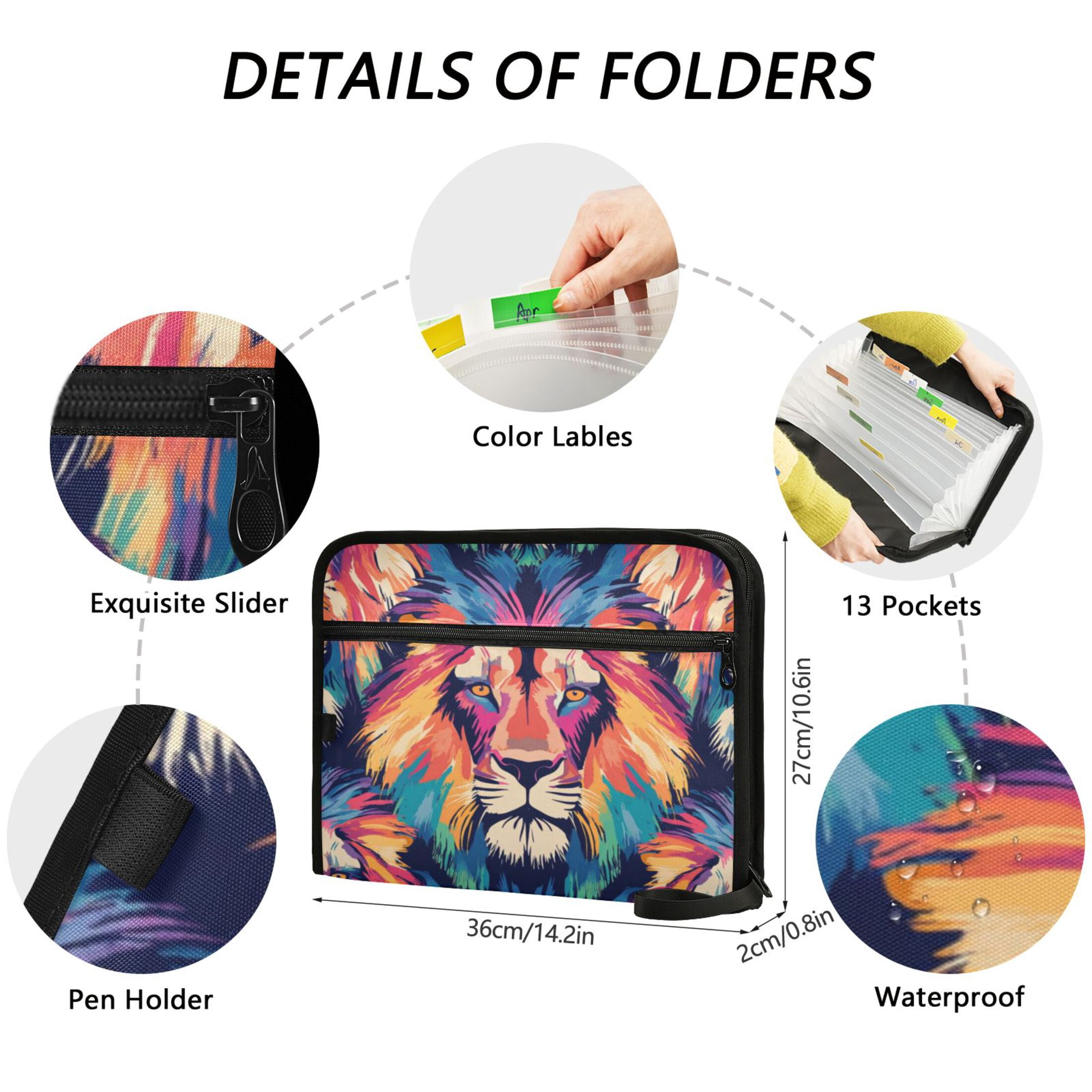Organ Folder 14.2 x 0.8 x 10.6 Inches 13 Separate Pockets A4 Size Documents Folder A Sort Storage File Manager For The Home Office Color Lion Seamless