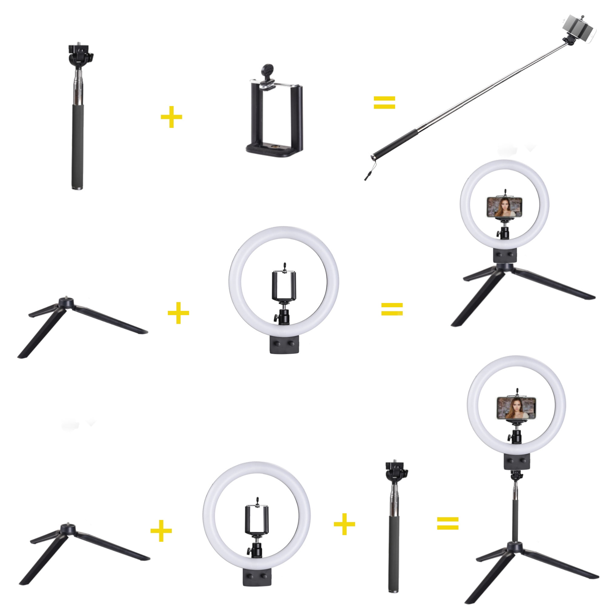 Yescom 8" 80pcs LED Ring Light Tabletop Stand with Selfie Stick Electric Fashion 5500K for Makeup Live Stream