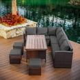 thumbnail image 2 of Hearth & Harbor 7 Piece Outdoor Furniture Set, Wicker Outdoor Sectional Dining Set with 10 Seats and Patio Table, Brown with Gray Cushions, 2 of 7