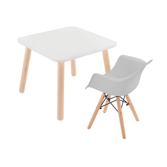 Mesa cuadrada con silla Eames con descansabrazos infantil (Gris)