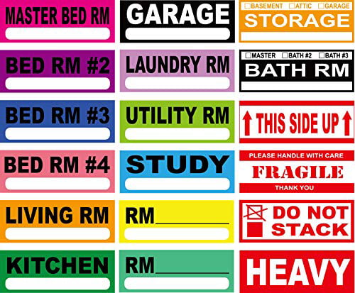 Cualfec Home Moving Labels for Boxes and Bags Directly Use & Removable on Furniture 1.5x4 Large with Blank Area 18 Designs 250 Ct 