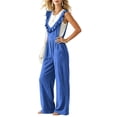 thumbnail image 5 of CHGBMOK Casual Summer Dressy for Women Ruffle Sleeveless Linen Jumpsuits with Pockets Wide Leg Pants, 5 of 7