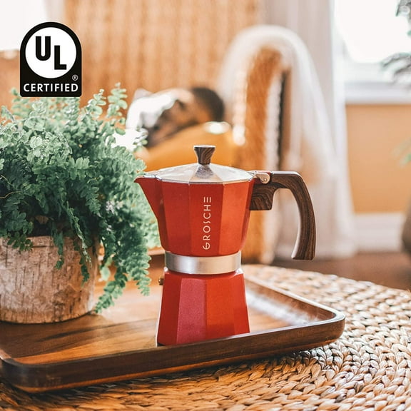Red Moka Pot Stovetop Espresso Maker with 3  Gaskets and Filter - 9 Cup, Home Italian Coffee Maker
