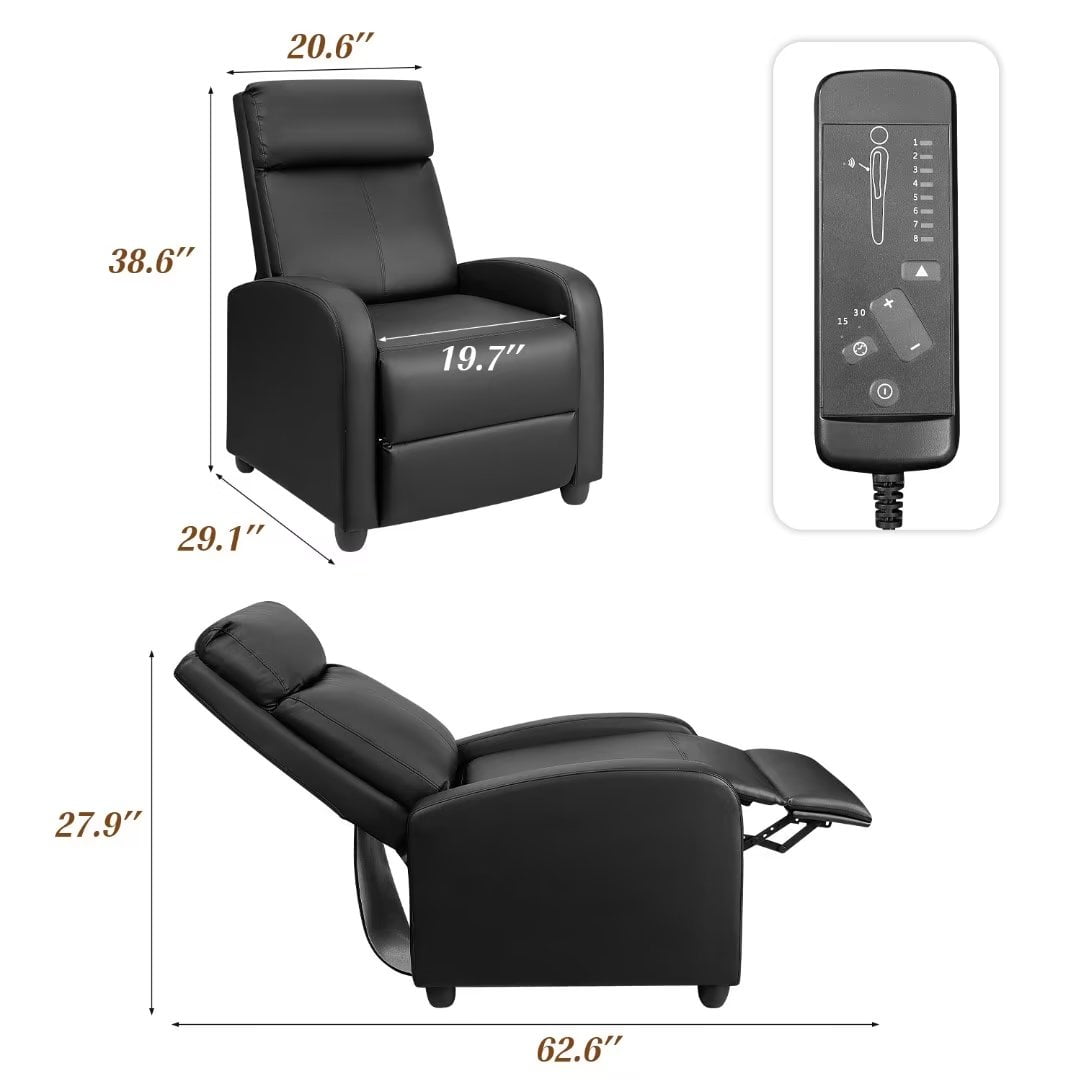 Vineego Massage Sofa Chair,Adjustable Recliner Home Theater Seating with PU Leather Padded Backrest and Thick Seat Cushion ,Black