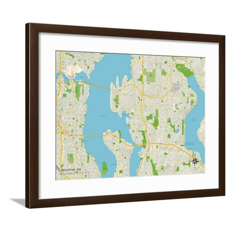 Political Map of Bellevue, WA Framed Print Wall (Best Wok Bellevue Wa)