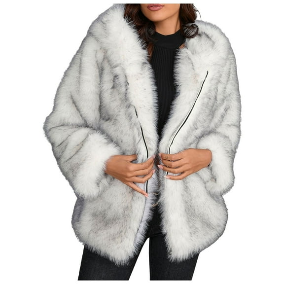YDFCWXW Womens Fuax Winter Warm Fluffy Fur Parka Jacket Thick Plus Size Outerwear Overcoat White, XL