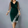 thumbnail image 2 of fartey Womens Plus Size Velvet Bodycon Dresses Tunic Fitted Sparkly Glitter Sequins Trim Asymmetrical Irregular Hem Sundress Elegant Fashion Mesh Half Sleeve Dress, S-5XL, 2 of 8
