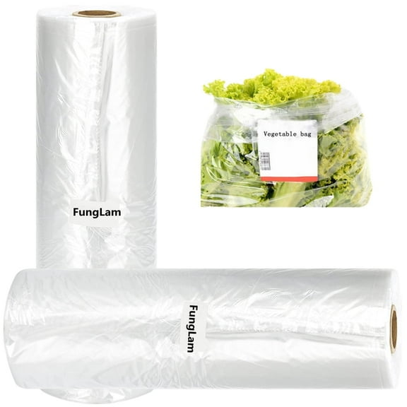 FungLam 12" X 16" Produce Bags, Disposable Food Storage Bags, Fruits, Bread, Vegetable Storage Bags, 350 Bags per Roll (2 Rolls)