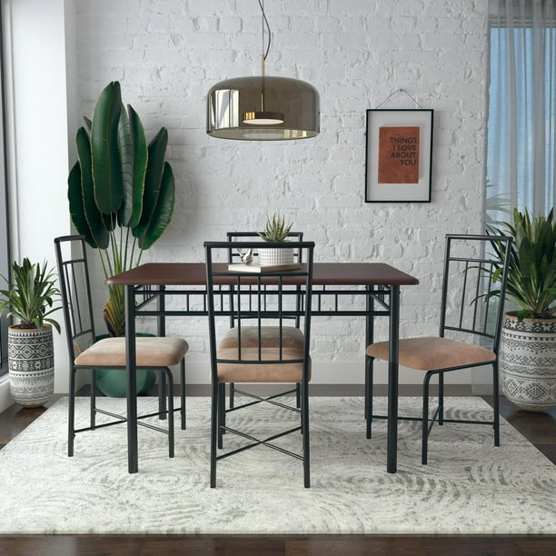 5 Piece Wood Metal Dining Set, Traditional Dining Room Table And Chairs