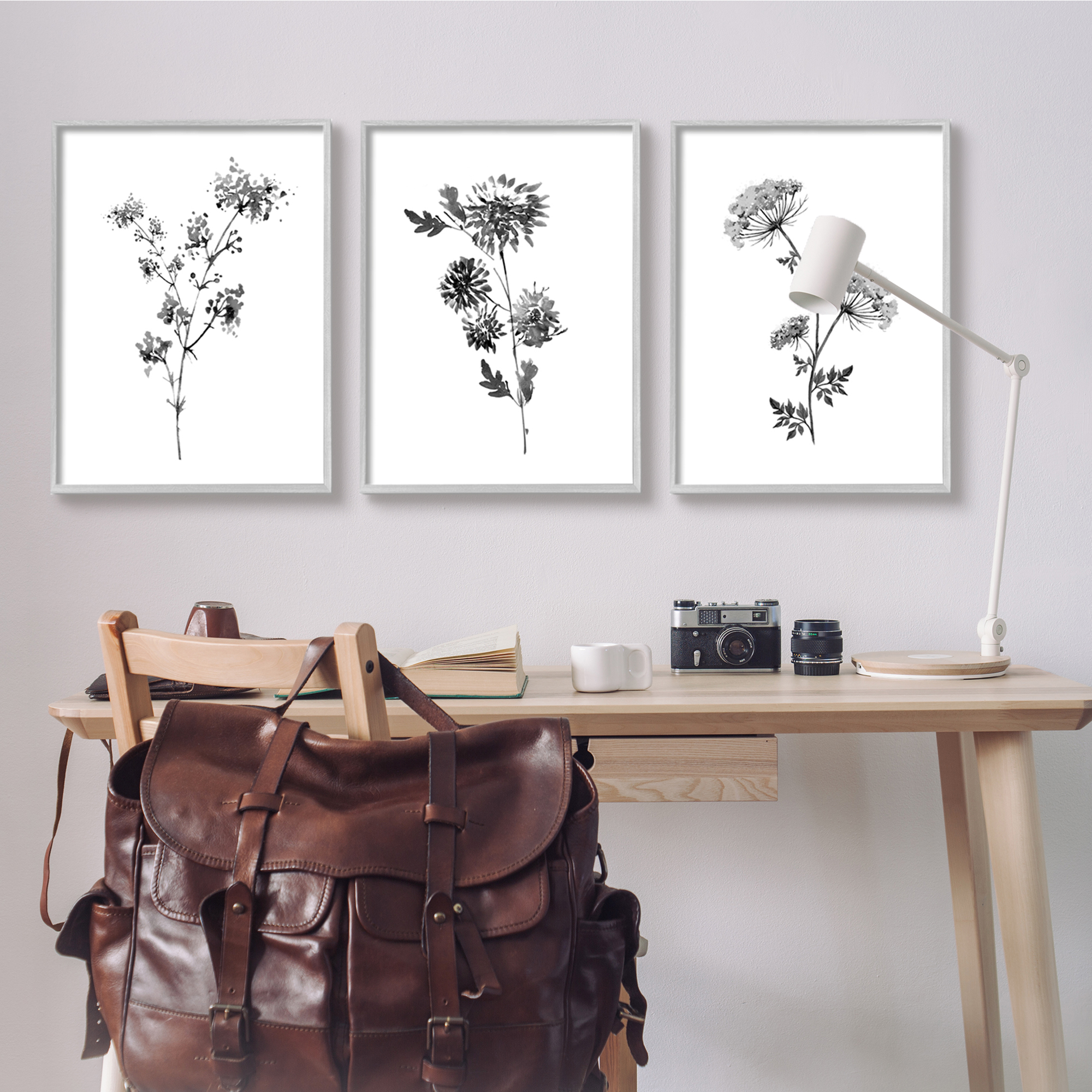 Stupell Indtries Minimal Cornflower and Wildflower Watercolor Black White Florals,24 x 30,Design by Conrad Knutsen