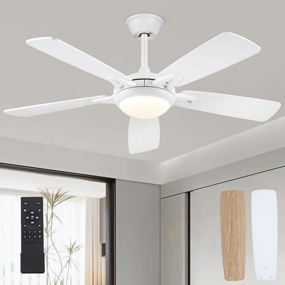 52 Inch Ceiling Fans with Lights and Remote, Modern Indoor Outdoor Ceiling Fan for Bedroom Living Room Patio Porch, 6 Speeds, Reversible Quiet Motor, Dual Finish Wooden Blades