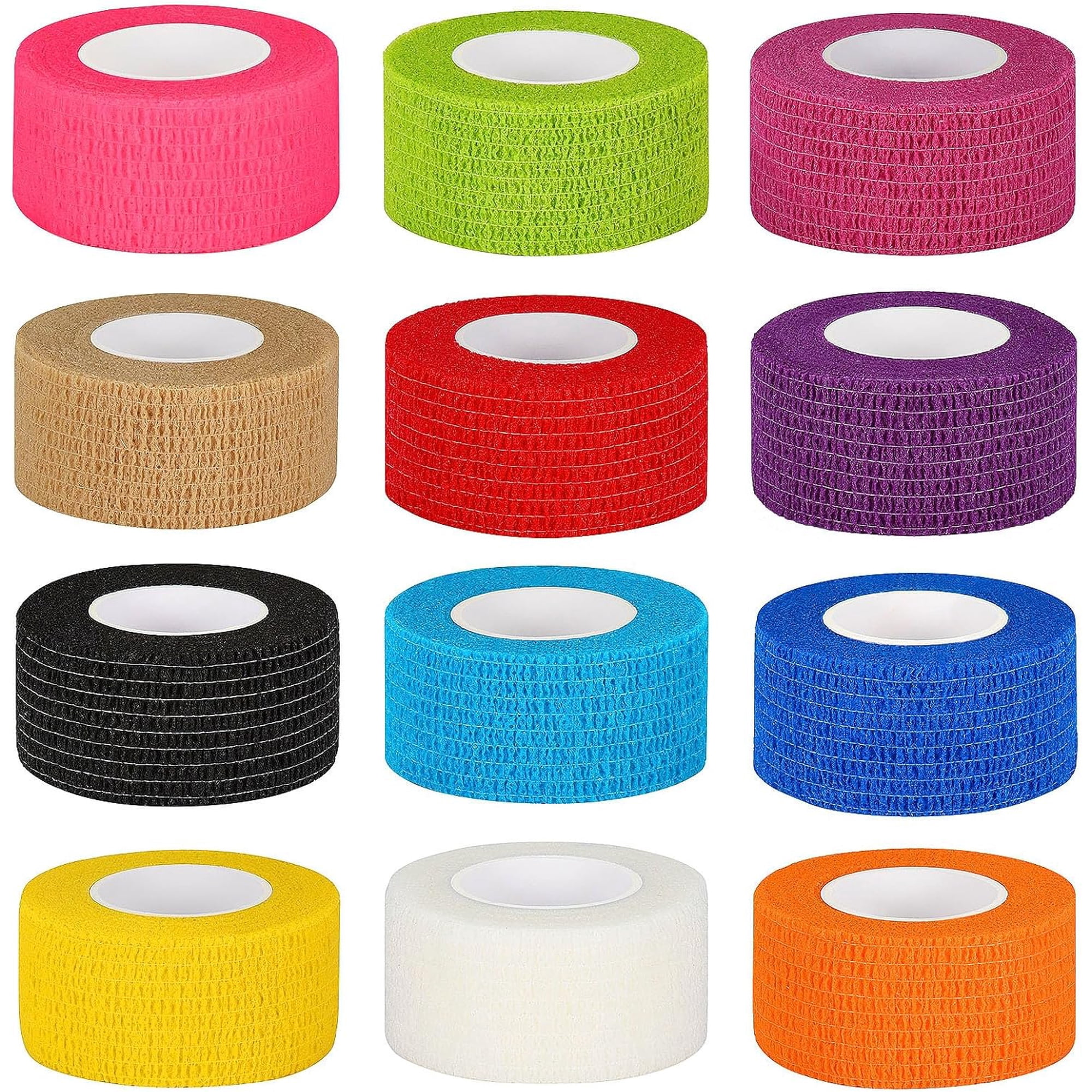 12 Pack Self Adhesive Bandage Wrap - Cohesive Vet Tape for Pets & Athletes, Elastic First Aid Tape, Breathable & Water-Resistant, 1 Inch, Mixed Colors