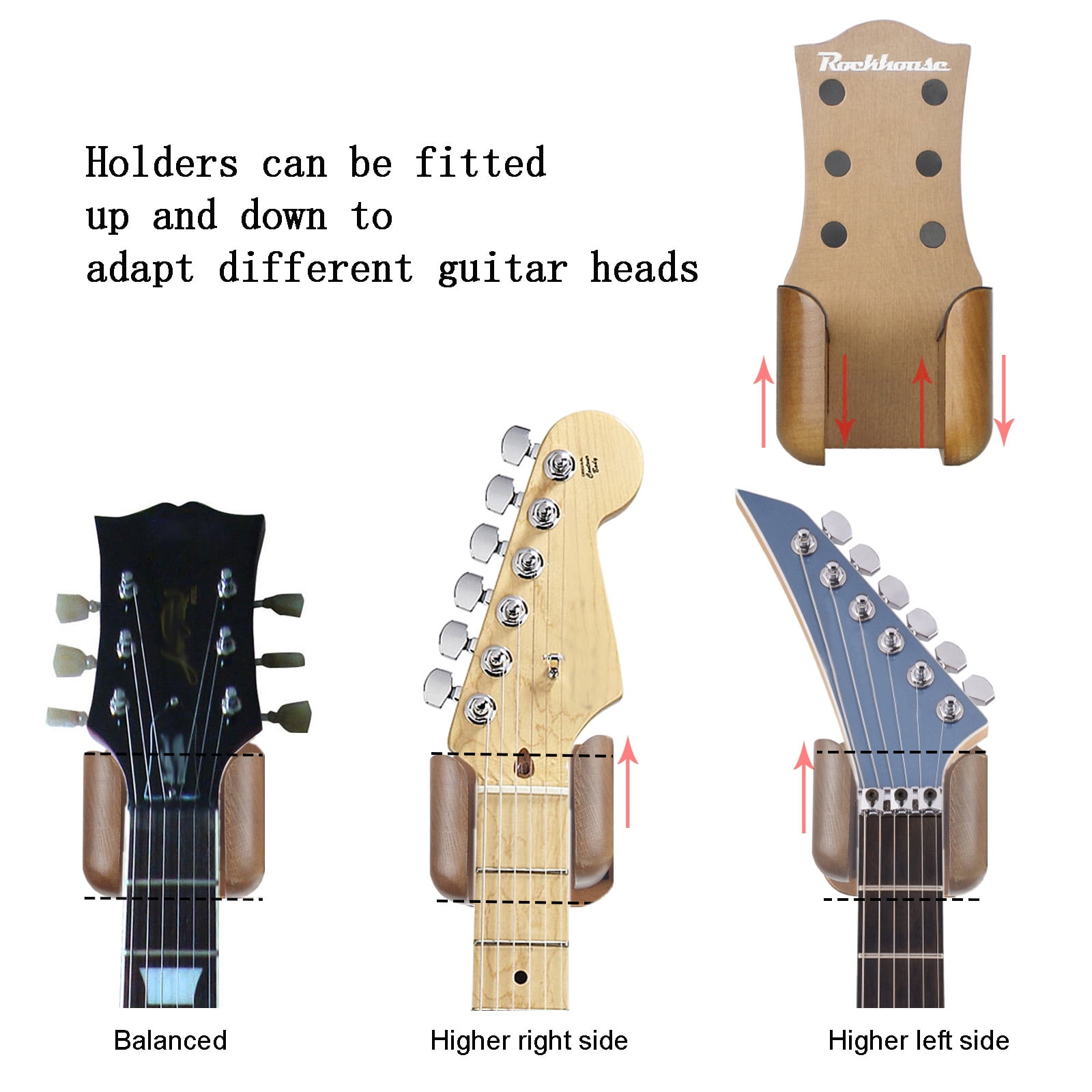 Black by Higere 2Pcs Guitar Holder Musical Instrument Accessories Ukulele Fiddle Bracket Wall Mounted Hook 