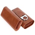 thumbnail image 3 of Étui à cigares portable en cuir, doublé de bois de cèdre, avec coupe-cigare (pour 3 cigares marron), 3 of 4