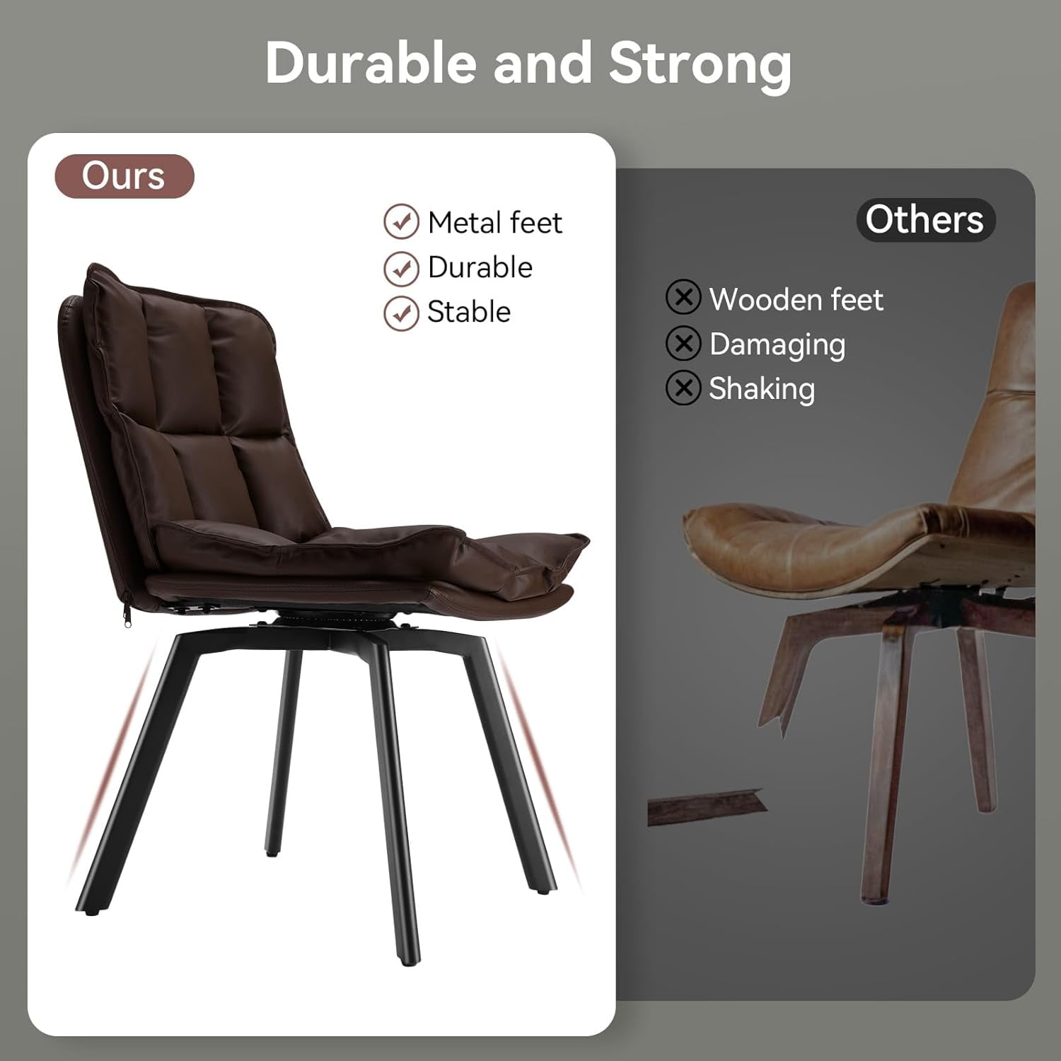 Sailvan Dining Chairs Set of 2, Modern PU Leather Upholstered Kitchen Chairs, Swivel Dining Room Chair with Double-Layer Fabric Cushion, Dark Brown