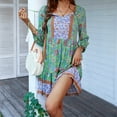 thumbnail image 7 of Wycnly Summer Dresses for Women Beach Flowy Ruffle Swing Strappy Vintage Bohemian Dresses Short Sleeve V-Neck Floral Print Mini Sun Dress Green M, 7 of 7