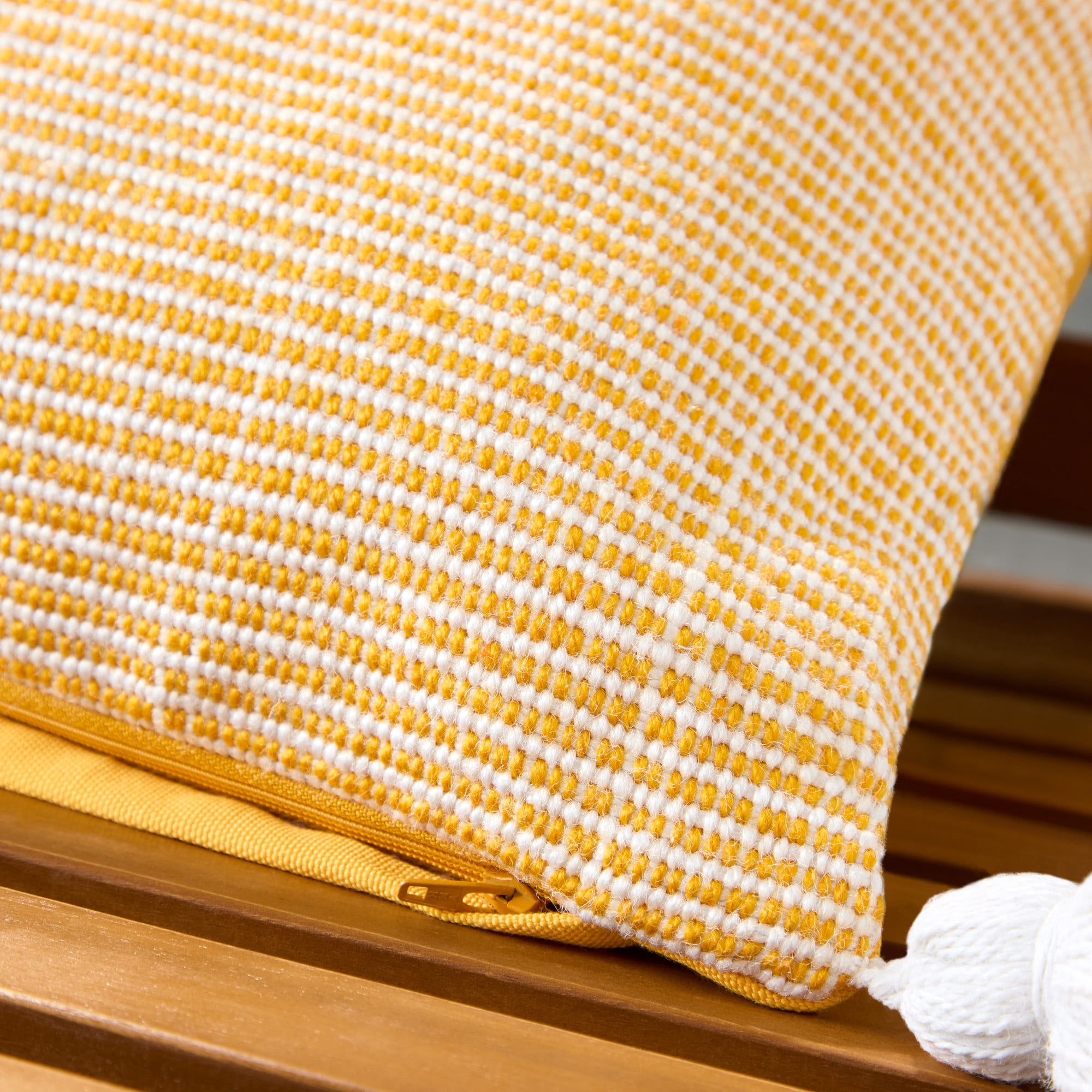 TOWN & COUNTRY TERRA Alara Ribbed Texture Handcrafted Indoor Outdoor Decorative Pillow, 100% Recycled Materials, UV Fade Resistant, Water Repellent, Yellow/Ivory, 20"x20"