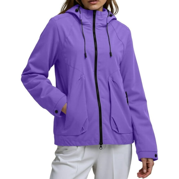 Fiaer,Oversized Softshell Jackets for Women,Womens Windproof Loose Fit Full Zip Long Sleeve Hiking Mountaineering Hooded Tops with Pockets Purple M