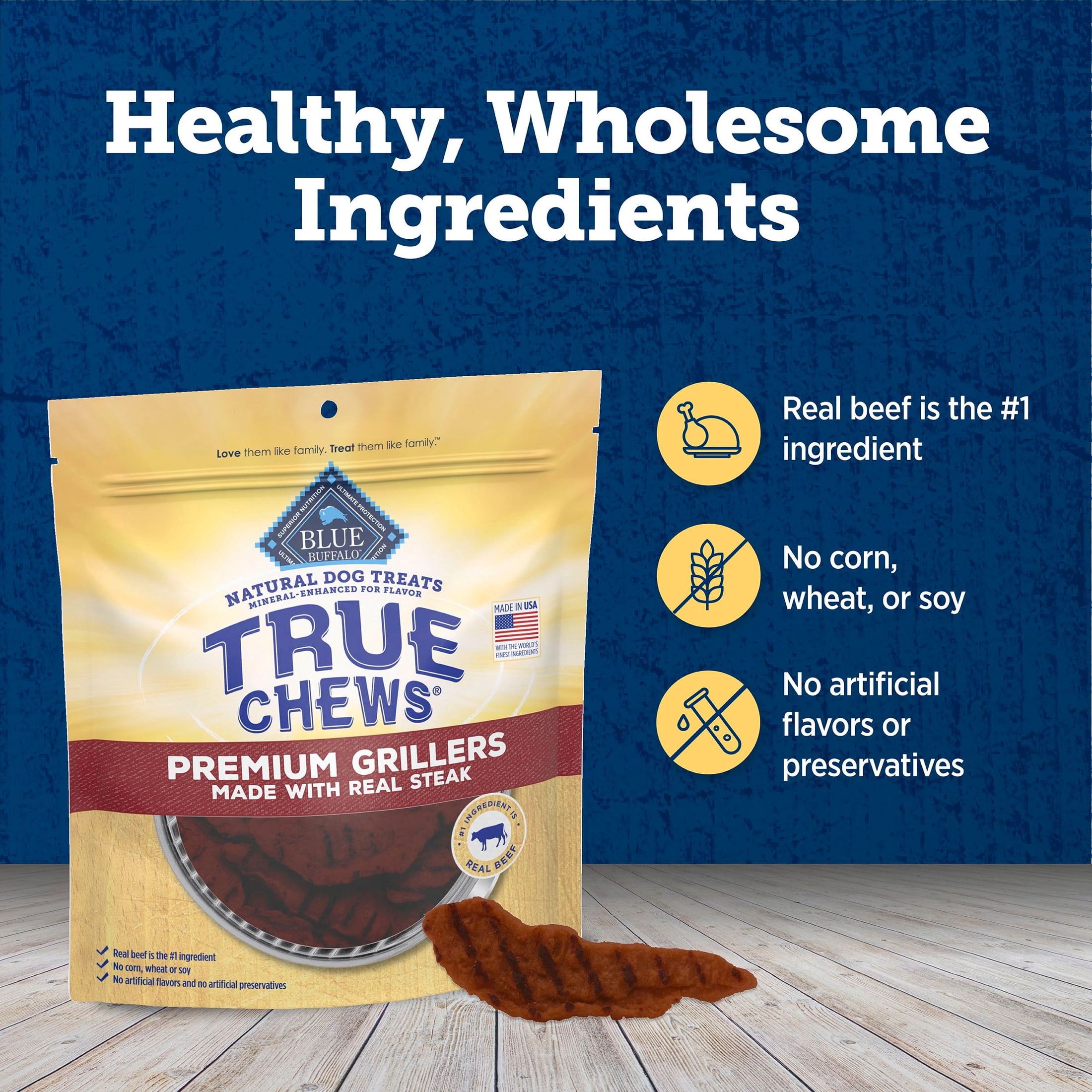 Blue Buffalo True Chews Premium Grillers Chicken-Free Natural Dog Treats, Steak, 10oz.