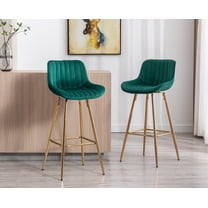 Guyou 32" Swivel Bar Stools Set of 2, Modern Velvet Upholstered Counter Height Bar Chair with Back and Footrest for Kitchen Island Bar, Green