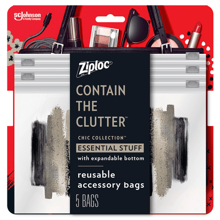 Ziploc Brand Chic Collection Essential Stuff Accessory Bags, (5 Bags)