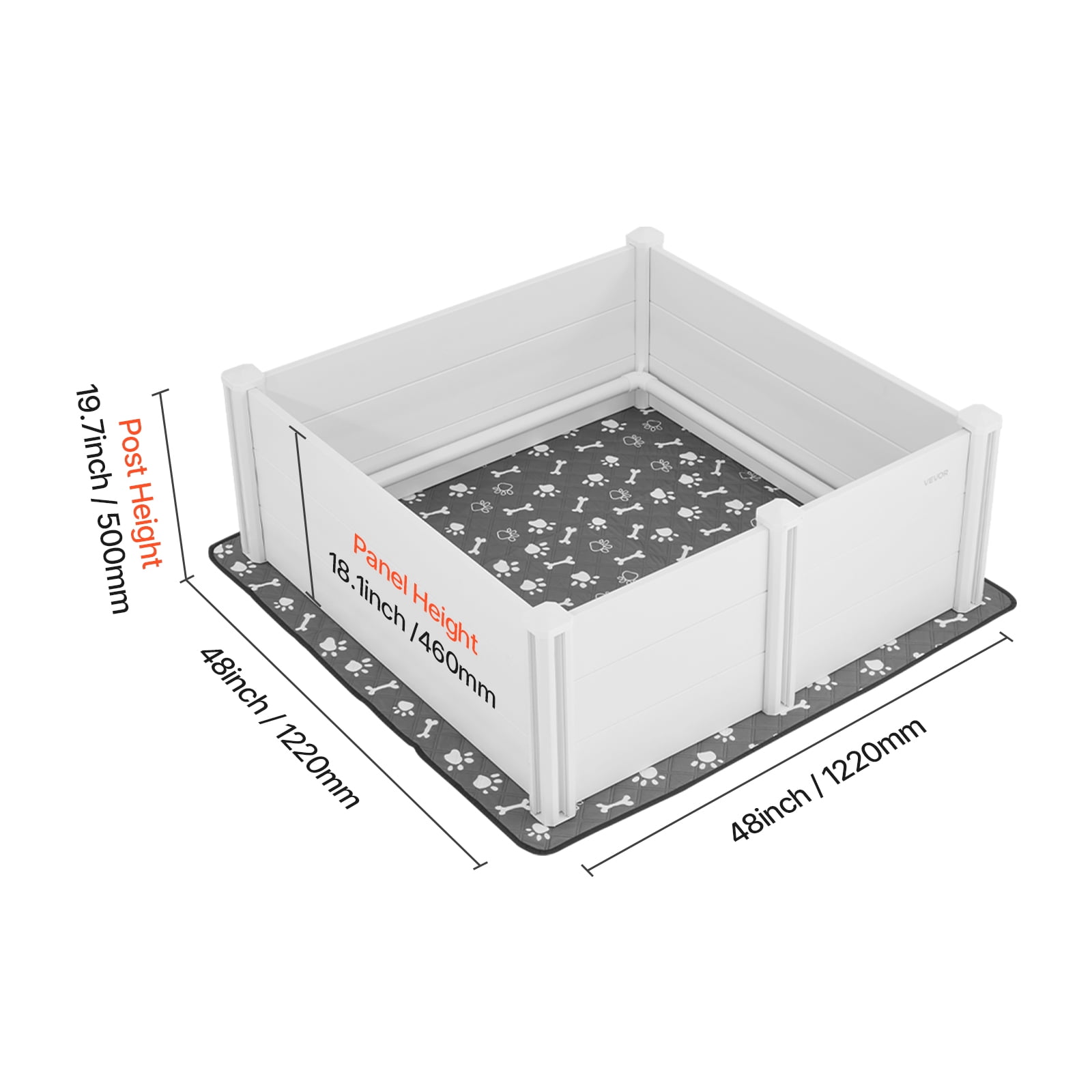 VEVOR Dogs Whelping Box, 48 x 48 x 18.1 inch, Plastic PVC Puppies Playpen with Height Adjustable Door and Washable Pee Pad, Anti-Deformation Indoor Puppy Play Pen for Large Breed Dogs, Milk White