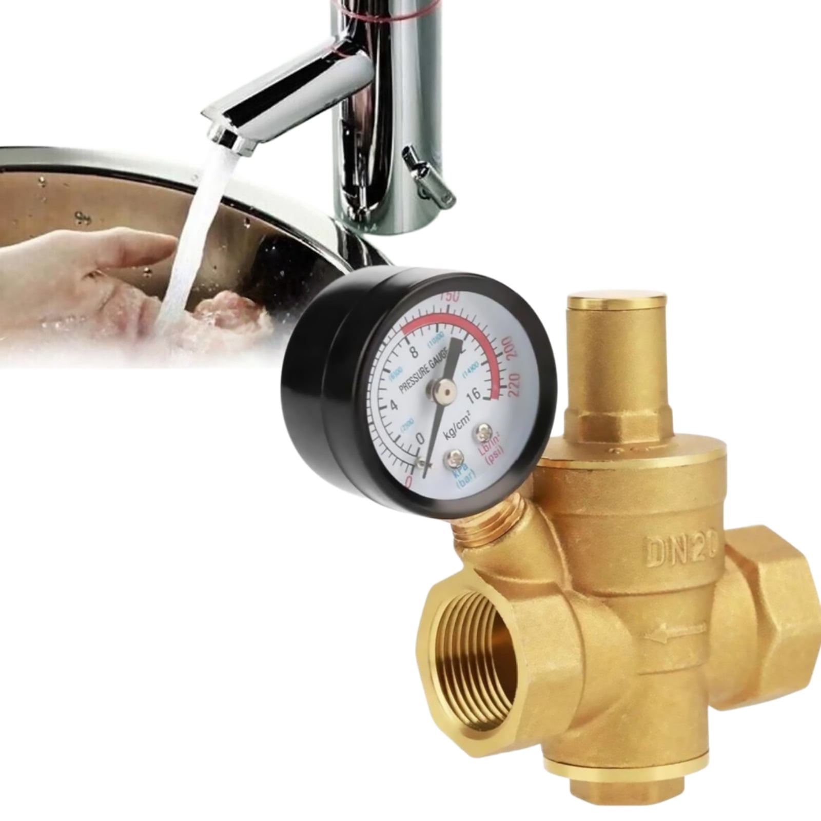 GUYUTING Brass Pressure Regulating Valve 3/4 Inch Connector PN1.6 Rating For Residential Water Heater Purifier Faucet Installation