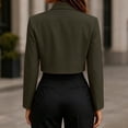 thumbnail image 5 of Guieoi Fall Blazer for Women Long Sleeve Cropped Notched Lapel Hidden Buttons Business Casual Office Jacket with Shoulder Pads And Lining Green S, 5 of 7