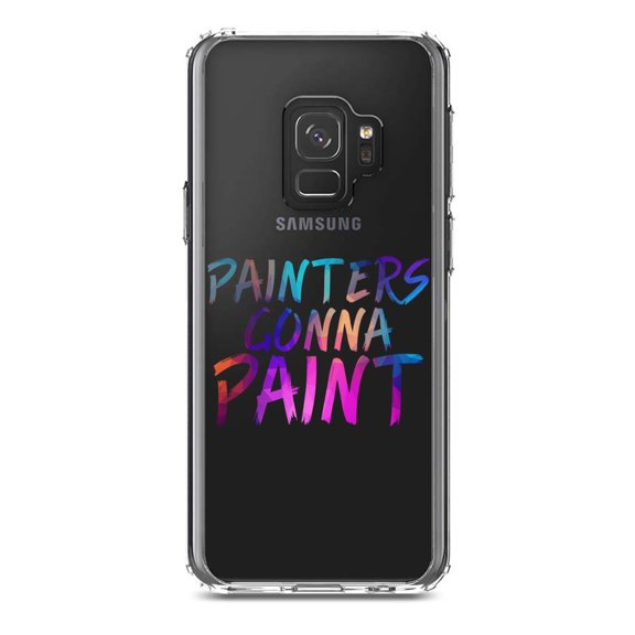 DistinctInk Clear Shockproof Hybrid Case for Samsung Galaxy S9 (5.8" Screen) - TPU Bumper Acrylic Back Tempered Glass Screen Protector - Painters Gonna Paint