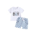 thumbnail image 2 of 2Pcs Baby Boy Summer Outfits Short Sleeve T-Shirt + Pocket Checkerboard Shorts Set Toddler Clothes, 2 of 10