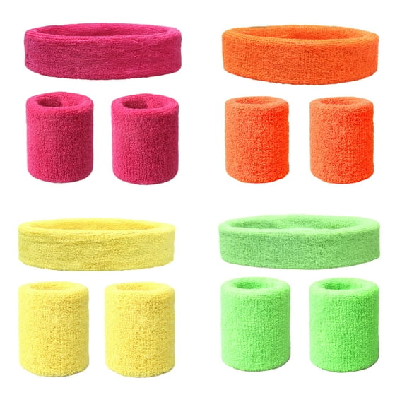 4 Sets Sweatbands Wrist Sweat Bands Workout Headbands Absorbent Stretchy Head Wrist Sweatband for Men Women Fitness Athletic Sports