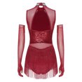 thumbnail image 2 of Kaerm Women's Ballroom Dance Outfits Fringe Sequin Latin Dance Dress with 1 Pair Gloves Burgundy S, 2 of 7