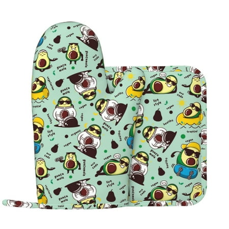 

Oven Mitts and Pot Holders Sets Cool Avocado green Non-Slip Silicone Oven Gloves Potholders Cotton Lining Heat Resistant Gloves Hot Pads for Kitchen Cooking Baking
