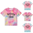 thumbnail image 2 of YUEHUA Kids' Tie-Dye Birthday Girl T-Shirt, Girls' Short Sleeve Tee, Pastel Cloud Print Top with Cursive Lettering for Casual Wear, 2 of 3
